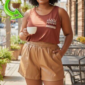 POL Boho Aztec Pocket Tank Top Terracotta Women's Size L - NWT